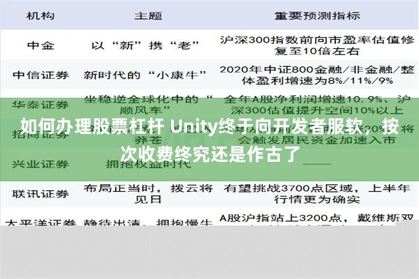 如何办理股票杠杆 Unity终于向开发者服软，按次收费终究还是作古了