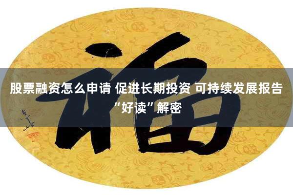 股票融资怎么申请 促进长期投资 可持续发展报告“好读”解密